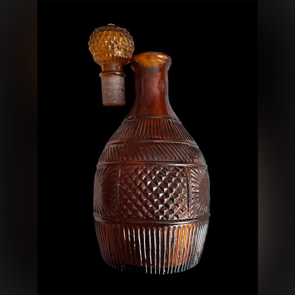 Vintage Amber Glass Bottle w/ Stopper | Mid-Century 1960s–70s - Picture 3 of 4